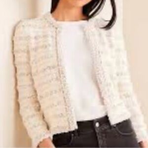 Ann Taylor Ivory/cream striped fringe knit jacket in size XS Great condition!